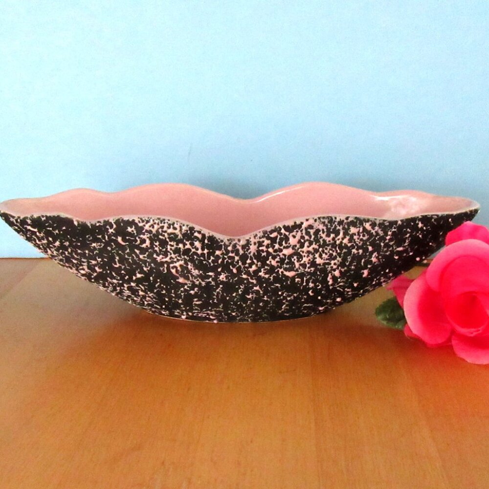 Pink & black mid century planter, centerpiece dish, candy bowl vintage KENWOOD